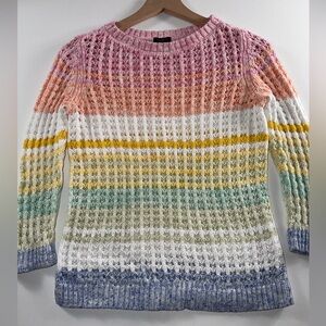 Talbots Pastel Rainbow Open-Knit 100% Cotton Sweater SP Preppy Coastal Grandma